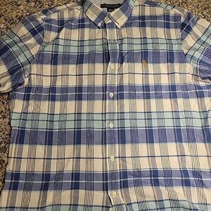 Us Polo Assn Mens Blue Plaid Short Sleeve Button Shirt Size L